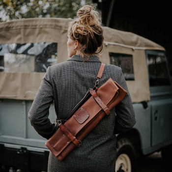 LEATHER KNIFE ROLL - 9 POCKETS WITLOFT (GREEN/COGNAC)