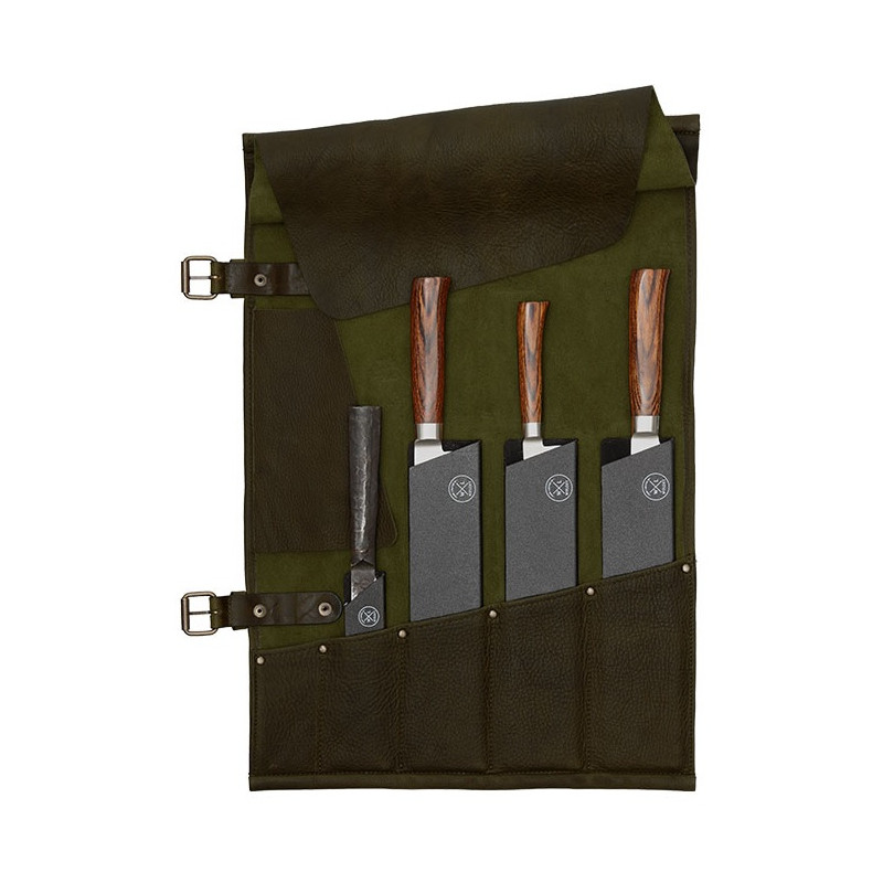 ESTUCHE PARA CUCHILLOS–5 BOLSILLOS WITLOFT (VERDE/COÑAC) ESTUCHE PARA CUCHILLOS–5 BOLSILLOS WITLOFT (VERDE/COÑAC)