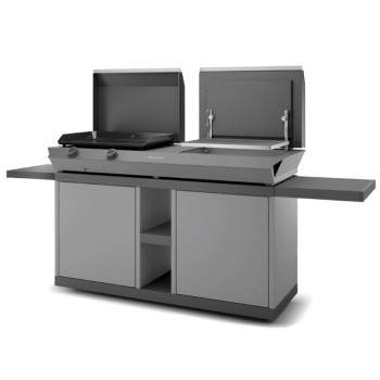 Carrito con ruedas de acero negro y gris cerrado para planchas serie COMBI G / COMBI P de Forge Adour