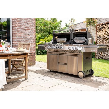 BARBACOA NAPOLEON PRESTIGE PRO 825 CON QUEMADOR LATERAL DE POTENCIA, QUEMADORES INFERIORES Y TRASEROS INFRARROJOS INOX
