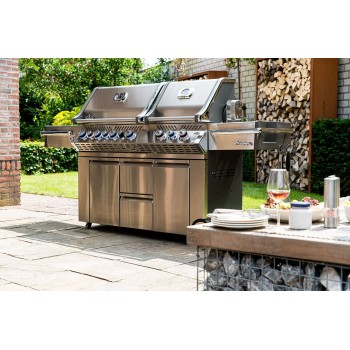 BARBACOA NAPOLEON PRESTIGE PRO 825 CON QUEMADOR LATERAL DE POTENCIA, QUEMADORES INFERIORES Y TRASEROS INFRARROJOS INOX